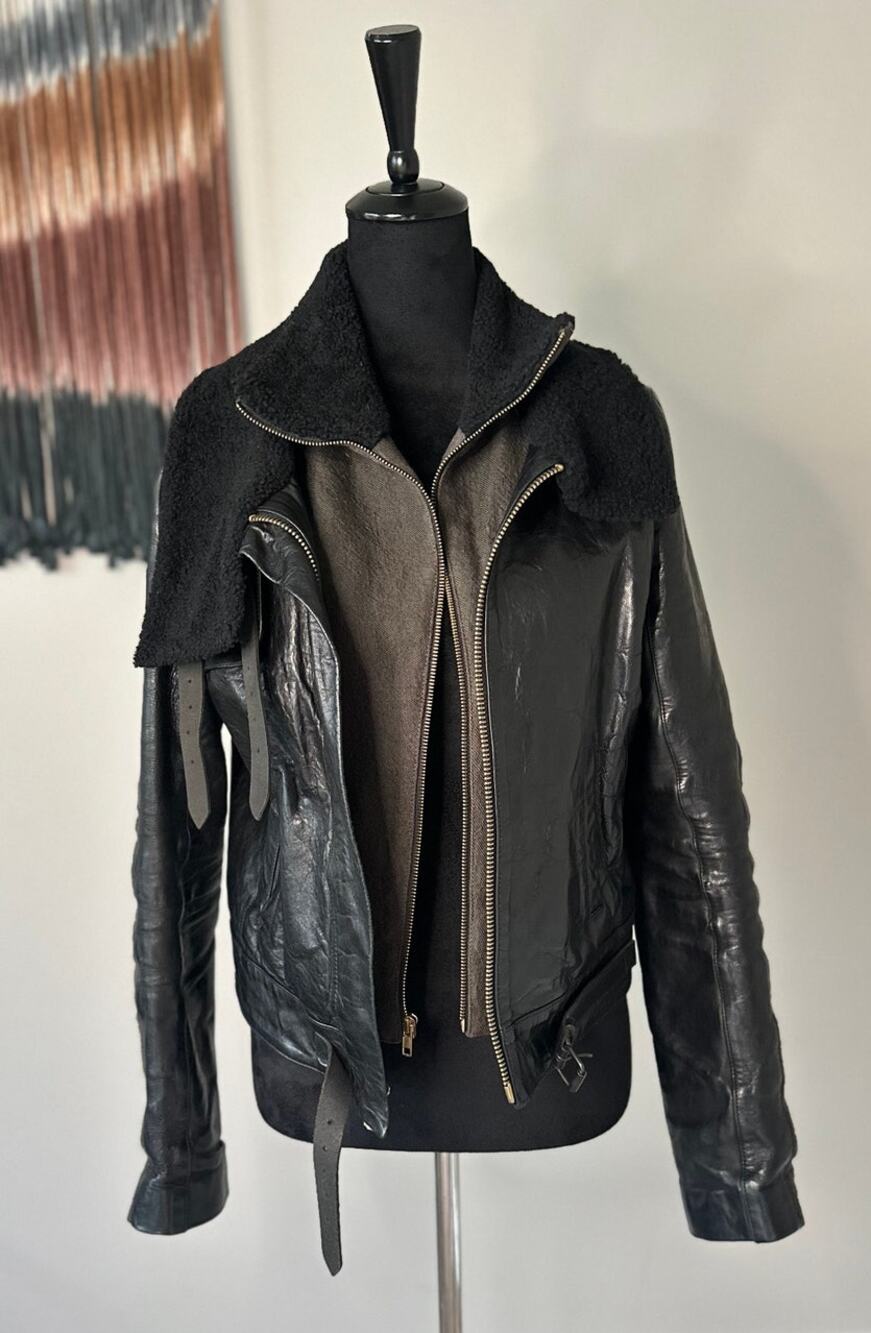 A.L.C. Black Lamb Leather Shearling Bomber Jacket Size 6